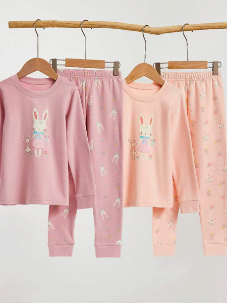 优衣贝uebei童装品牌2021秋季可爱兔子加绒印画睡衣