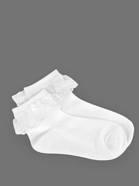 四季熊童鞋品牌2021夏季女童袜子儿童棉袜 儿童舞蹈公主白色蕾丝花边袜