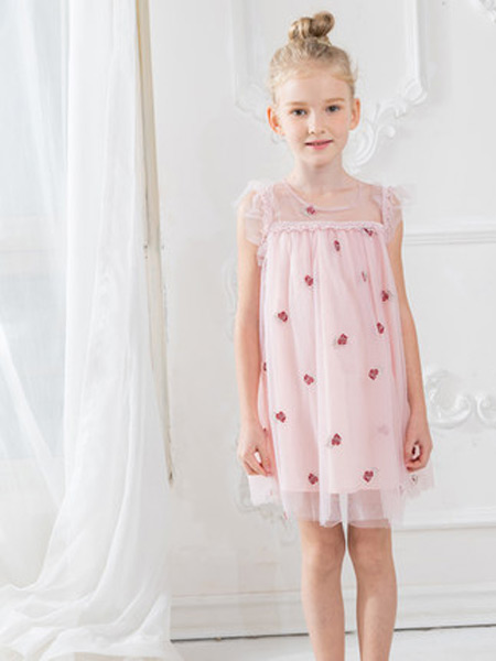 童装品牌2021秋季大童女孩公主裙子礼服刺绣粉色超仙纱裙儿童