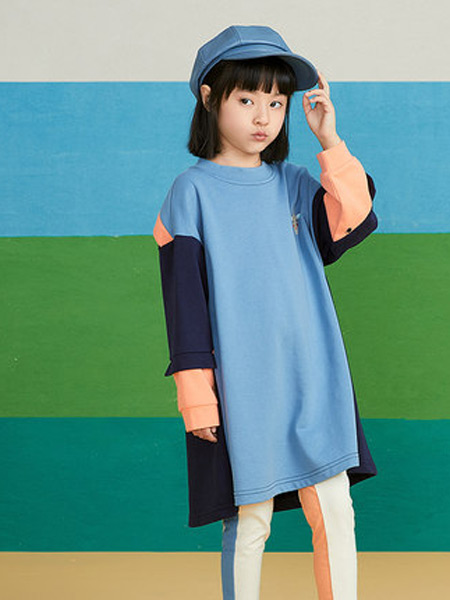 ULLU 优露童装品牌2021秋季新款长袖卫衣连衣裙拼色卡通图案女童裙子童装