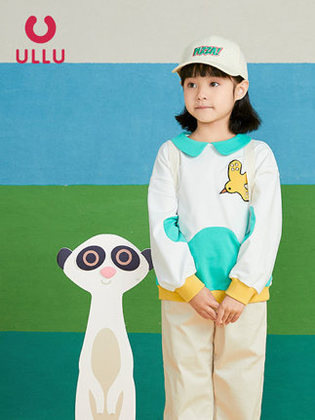 ULLU 优露童装品牌2021秋季新款童装上衣可爱卡通卫衣女童拼色设计
