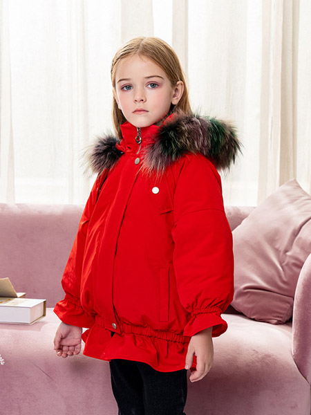三三俩俩儿童装品牌2021秋冬红色加厚棉衣外套