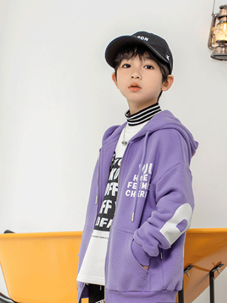 童装品牌2021秋季紫色系带休闲外套