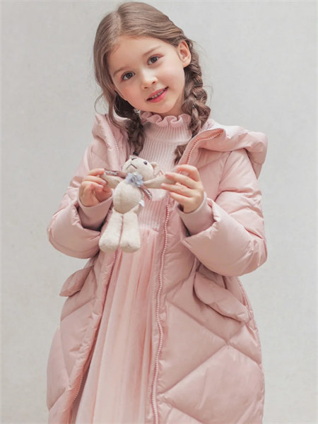 韦氏童装品牌2021冬季粉色甜美连帽棉衣外套