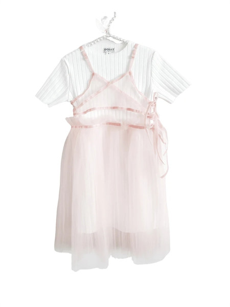 DOLLY BY LE PETIT TOM童装品牌2021夏季粉色吊带连衣裙套装