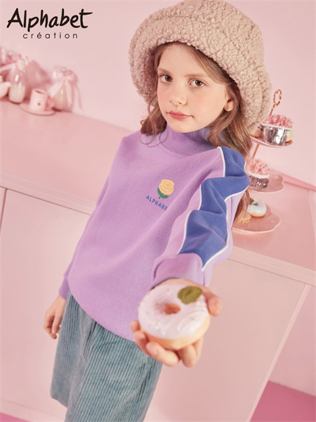 爱法贝童装品牌2021秋冬紫色高领针织上衣