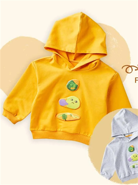 可拉比特童装品牌2021秋季补丁刺绣棉麻卫衣