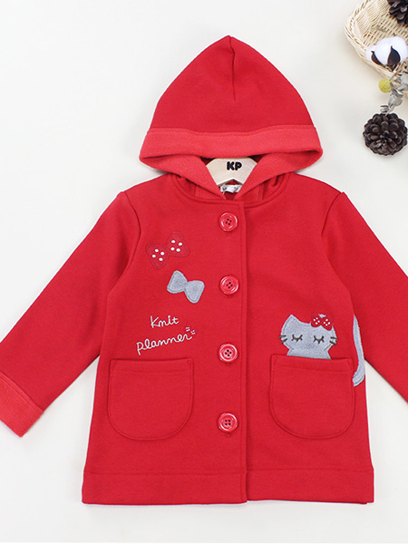 knitplanner童装品牌2021秋冬红色带帽外套