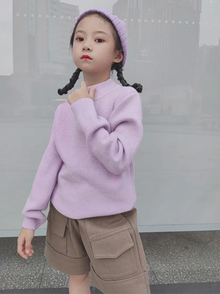 TUBOY童装品牌2021秋冬紫色毛衣