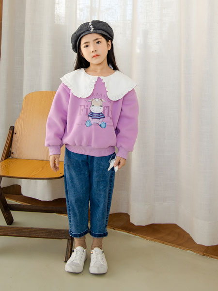 西瓜王子童装品牌2021秋冬紫色娃娃领卫衣