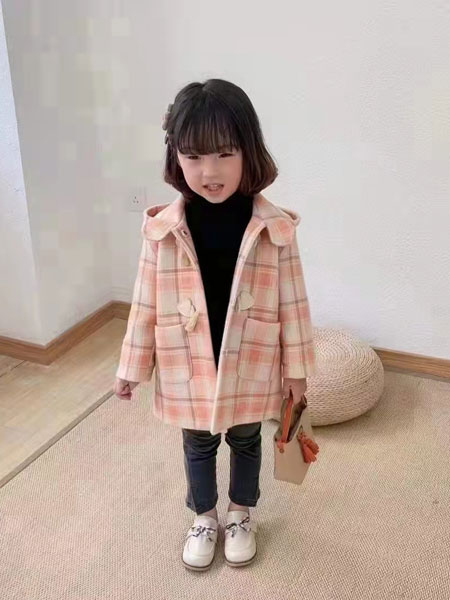 小嗨皮童装品牌2021秋冬粉色格纹韩版呢子大衣