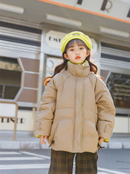 童装品牌2021秋冬立领棕色韩版羽绒服