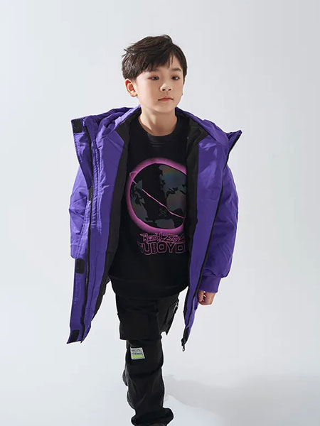 TUBOY童装品牌2021秋冬紫色撞色羽绒服
