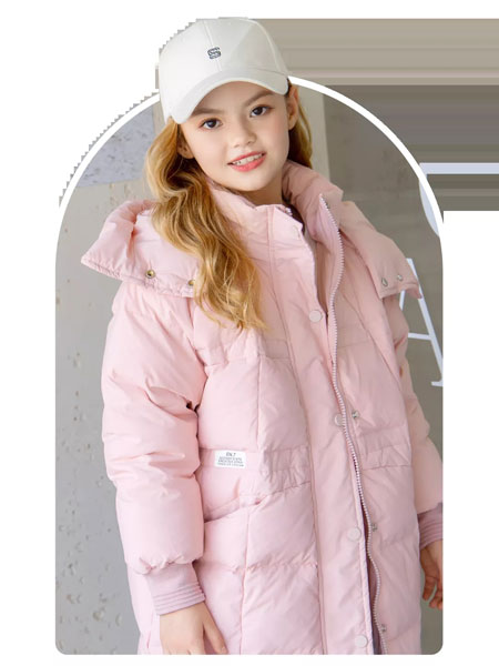 皇室童缘童装品牌2021冬季粉色少女心中长款棉服