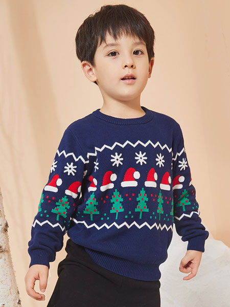 贝贝怡童装品牌2021冬季圣诞节套头毛衣