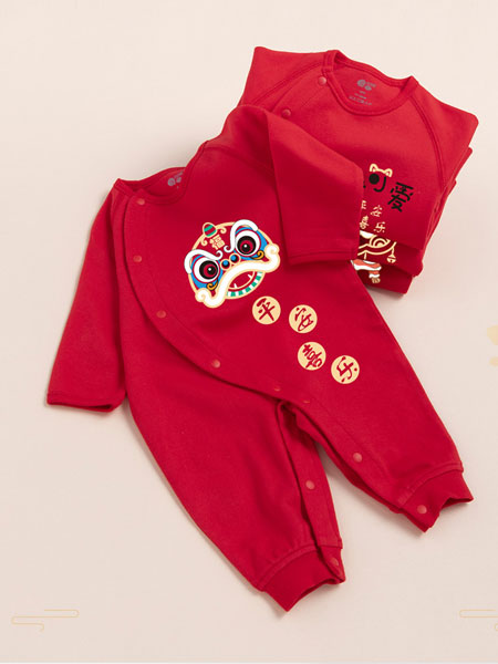 贝贝怡童装品牌2021冬季喜庆红色连体衣
