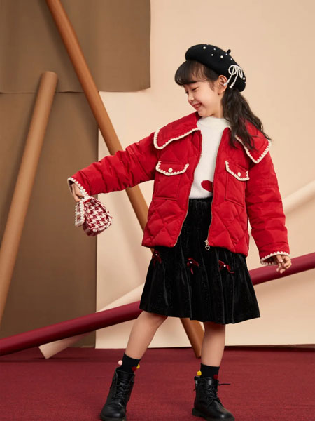 優露童裝童裝品牌2021冬季紅色時尚外套