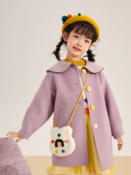 ULLU优露童装品牌2021冬季紫色梦幻中长款大衣 