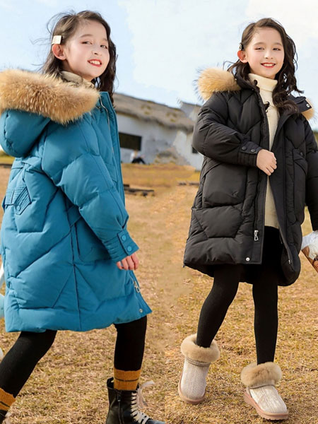 童装品牌2021冬季毛领长款保暖羽绒服