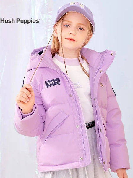 暇步士童装品牌2021冬季紫色保暖加绒羽绒服
