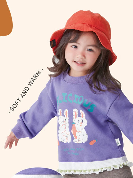 衣拉拉童装品牌2021冬季紫色拼接套头卫衣