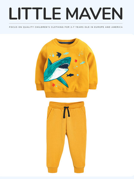 Little mave童装品牌2021鲨鱼圆领保暖套装