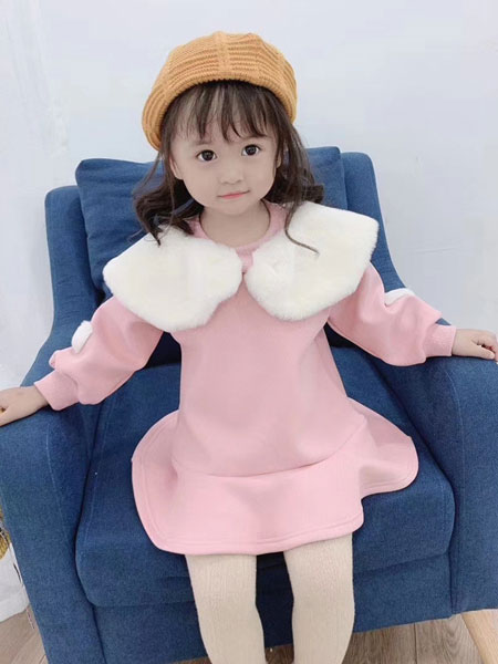 Little mave童装品牌2021冬季毛领长款连衣裙
