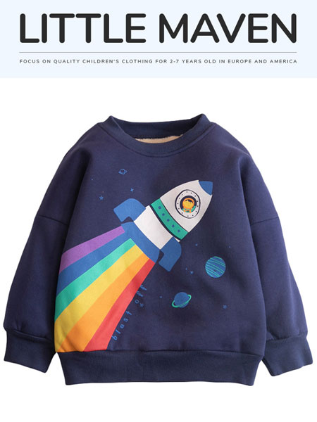 童装品牌2021冬季圆领火箭保暖卫衣