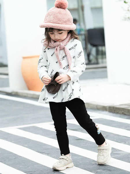 棉之子童装品牌2021冬季字母长款时尚打底衣