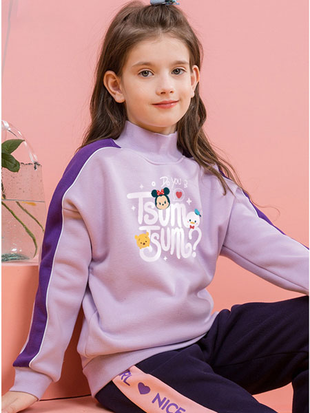童装品牌2021秋冬紫色高领保暖卫衣