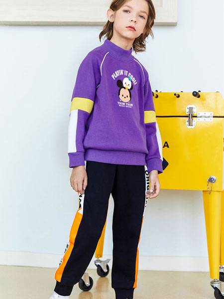 童装品牌2021秋冬拼接紫色时尚运动套装