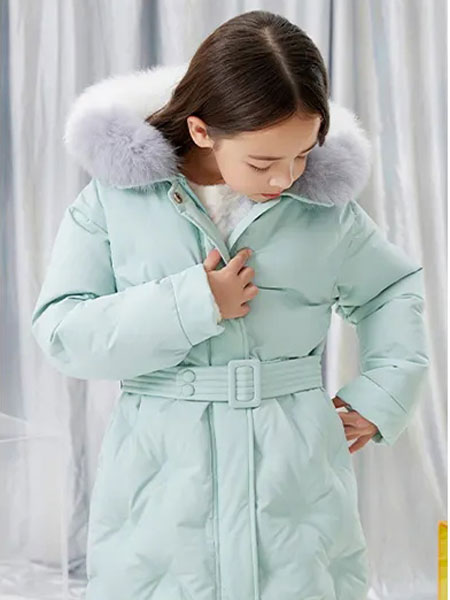 E·LAND KIDS童装品牌2021冬季毛领系腰带羽绒服