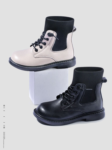 牧童童鞋品牌2021冬季拼接皮质小皮靴