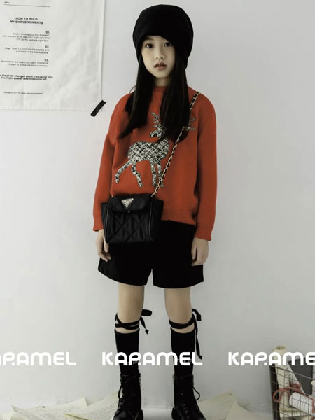 卡拉美Karamel童装品牌2021冬季刺绣时尚柔软毛衣
