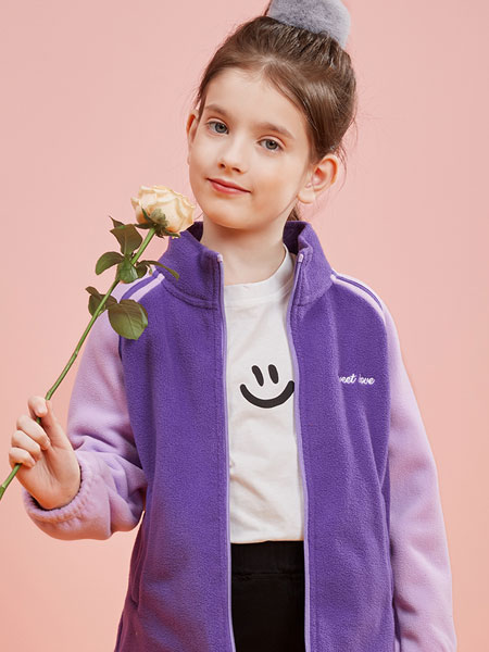 贝田童装品牌2021冬季立领紫色柔软外套