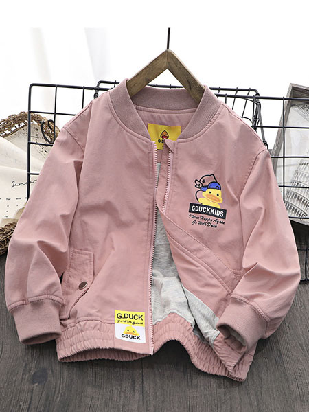 童装品牌2022春季粉色棒球领外套