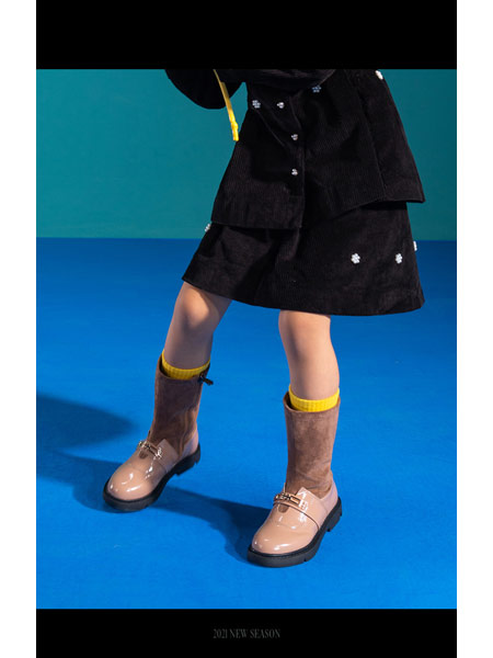 哈贝多童鞋品牌2021冬款女大童米色短款女童靴