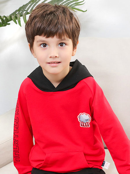 小鲨诺拉童装品牌2021秋季红色卫衣