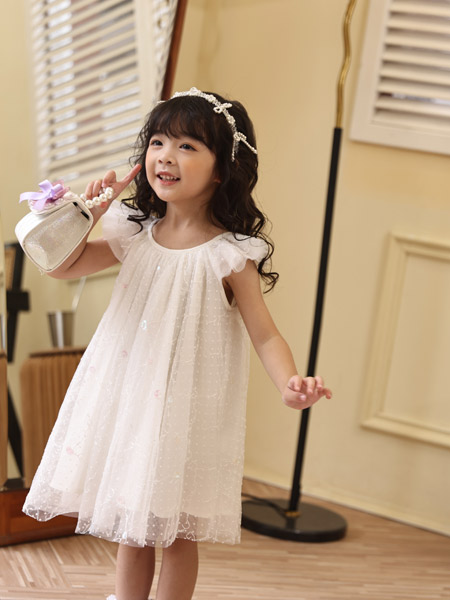 熊卡唯妮童装品牌2022春夏公主韩版欧根纱复古波点蕾丝公主裙