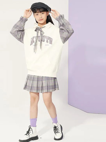 KK少年童装品牌2022春夏韩版学院复古卫衣气质款套装