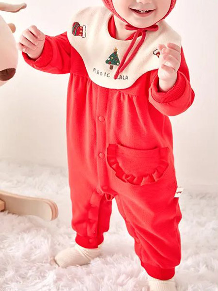 衣拉拉童装品牌2022春夏红色婴幼外出服套装连身衣森系复古拜年服