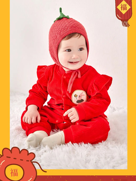 衣拉拉童装品牌2022春夏红色婴幼外出服套装连身衣气质款拜年服