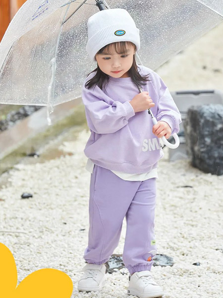 衣拉拉童装品牌2022春夏紫色韩版学院复古弹力休闲运动套装