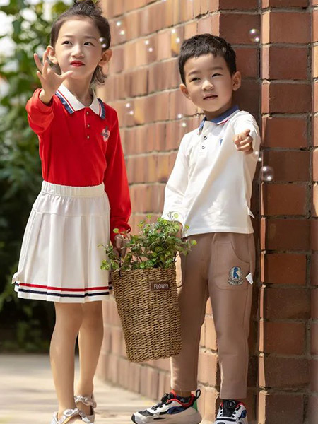 童装品牌2022春夏红色韩版公主森系学院复古潮童条纹POLO衫
