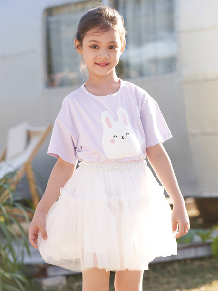 童装品牌2022春夏紫色韩版学院复古宽松潮百搭弹力休闲气质款小兔子T恤