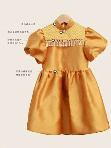 童装品牌2022春夏学院复古拜年服户外服装气质款短袖旗袍公主裙百褶裙