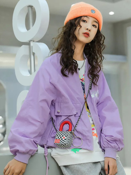 童装品牌2022春夏紫色韩版学院运动沙滩复古气质款宽松潮百搭户外服装休闲外套棒球服