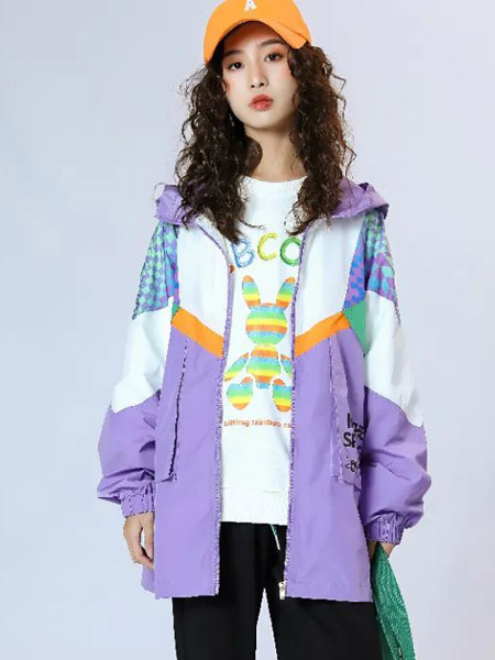 童装品牌2022春夏紫色欧美运动学院潮童运动服户外服装百搭宽松潮休闲外套