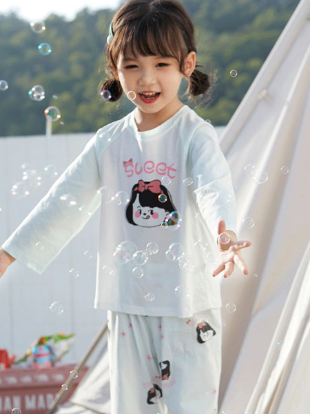 童装品牌2022春夏白色韩版公主学院复古宽松潮弹力休闲字母印花家居服套装