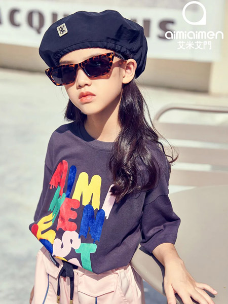 童装品牌2022春夏韩版公主森系学院运动复古潮童百搭宽松潮字母长袖T恤